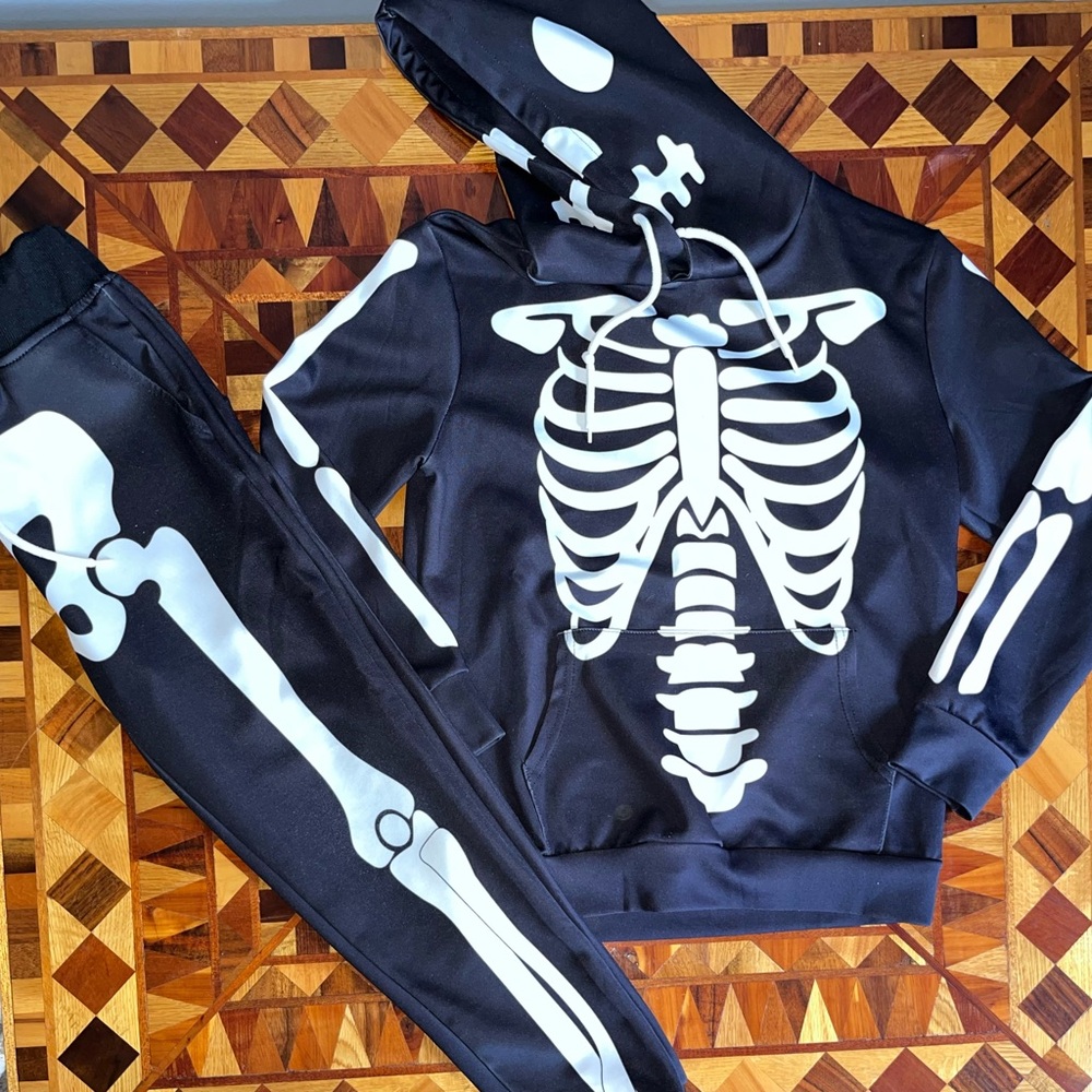 Skeleton Print Hoodie and Pants Set
